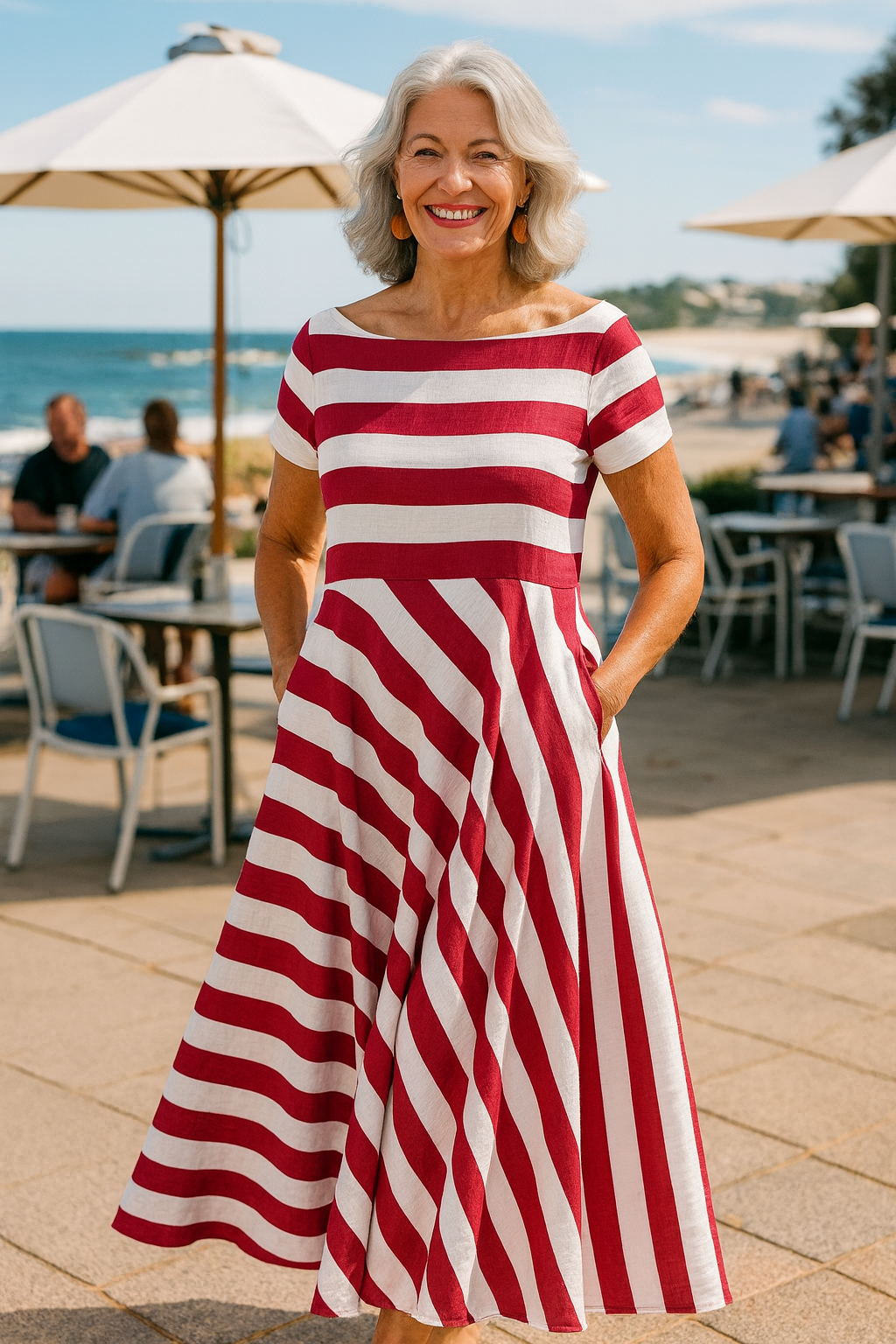 Evelina | Robe longue femme maxi fluide à rayures, polyester doux pour l'été