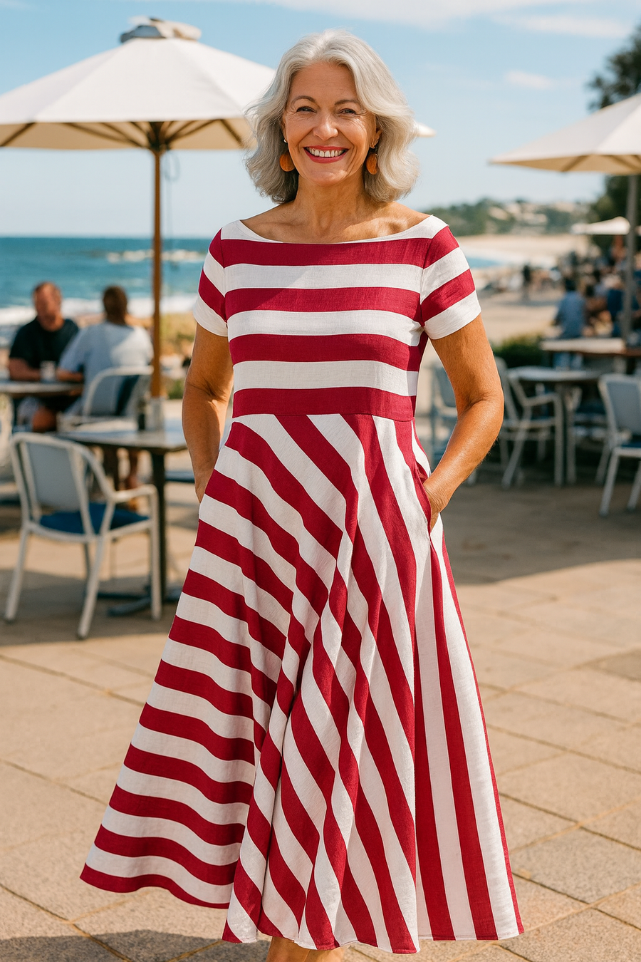 Evelina | Robe longue femme maxi fluide à rayures, polyester doux pour l'été