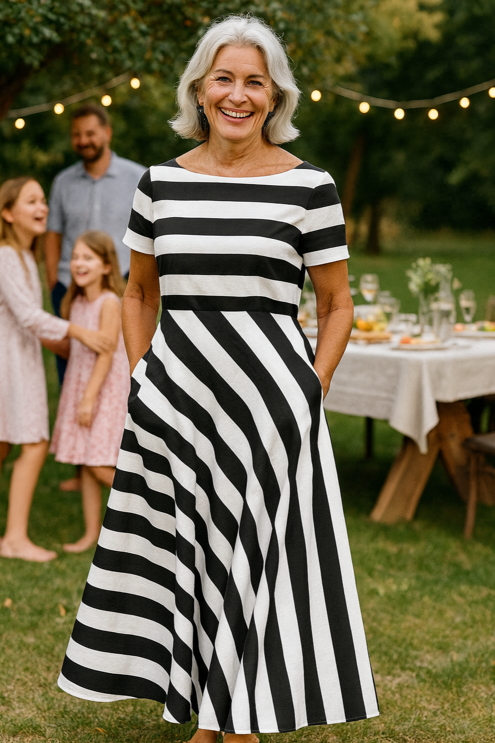 Evelina | Robe longue femme maxi fluide à rayures, polyester doux pour l'été