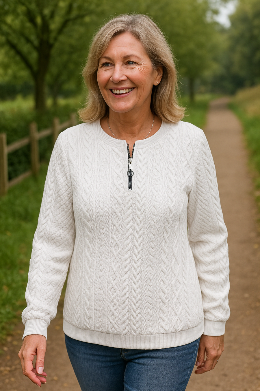 Nestelle | Pull femme en maille torsadée à zip, confortable et élégant