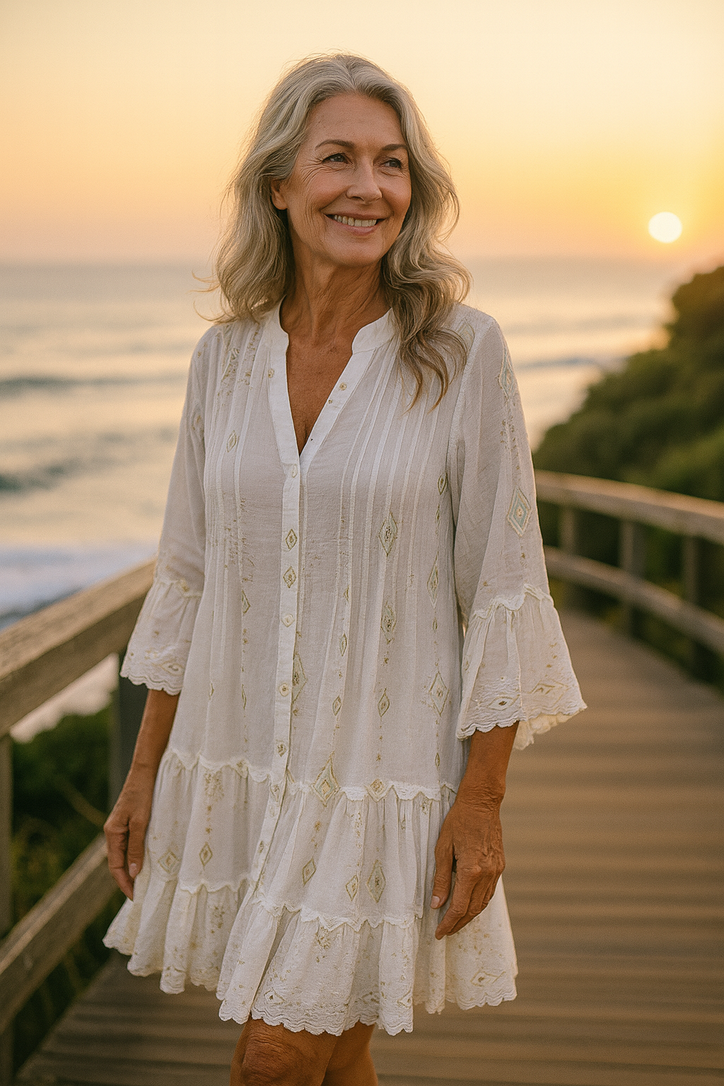 Apolline | Robe midi femme bohème fluide en viscose-lin, légère et élégante pour l'été