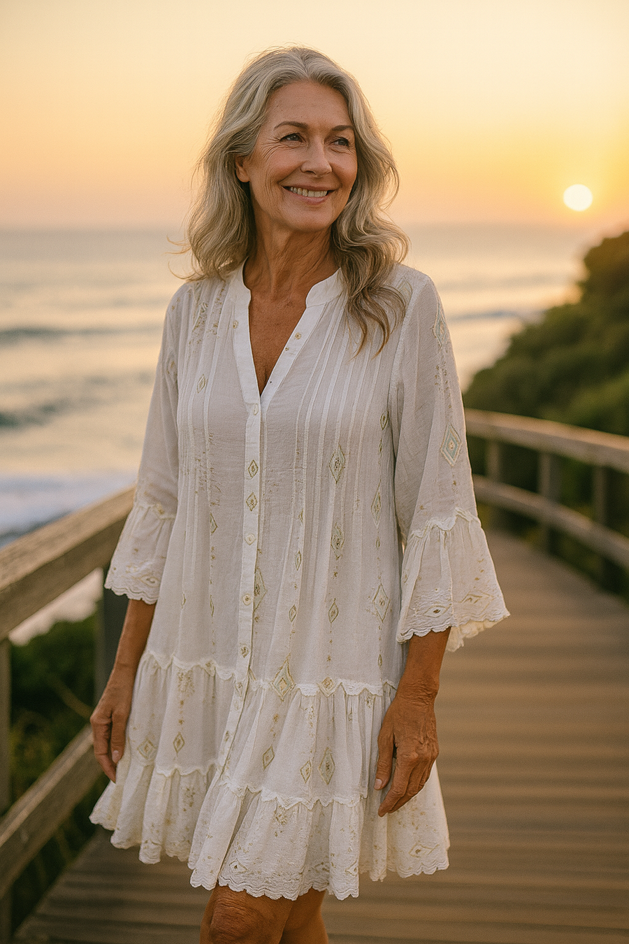Apolline | Robe midi femme bohème fluide en viscose-lin, légère et élégante pour l'été