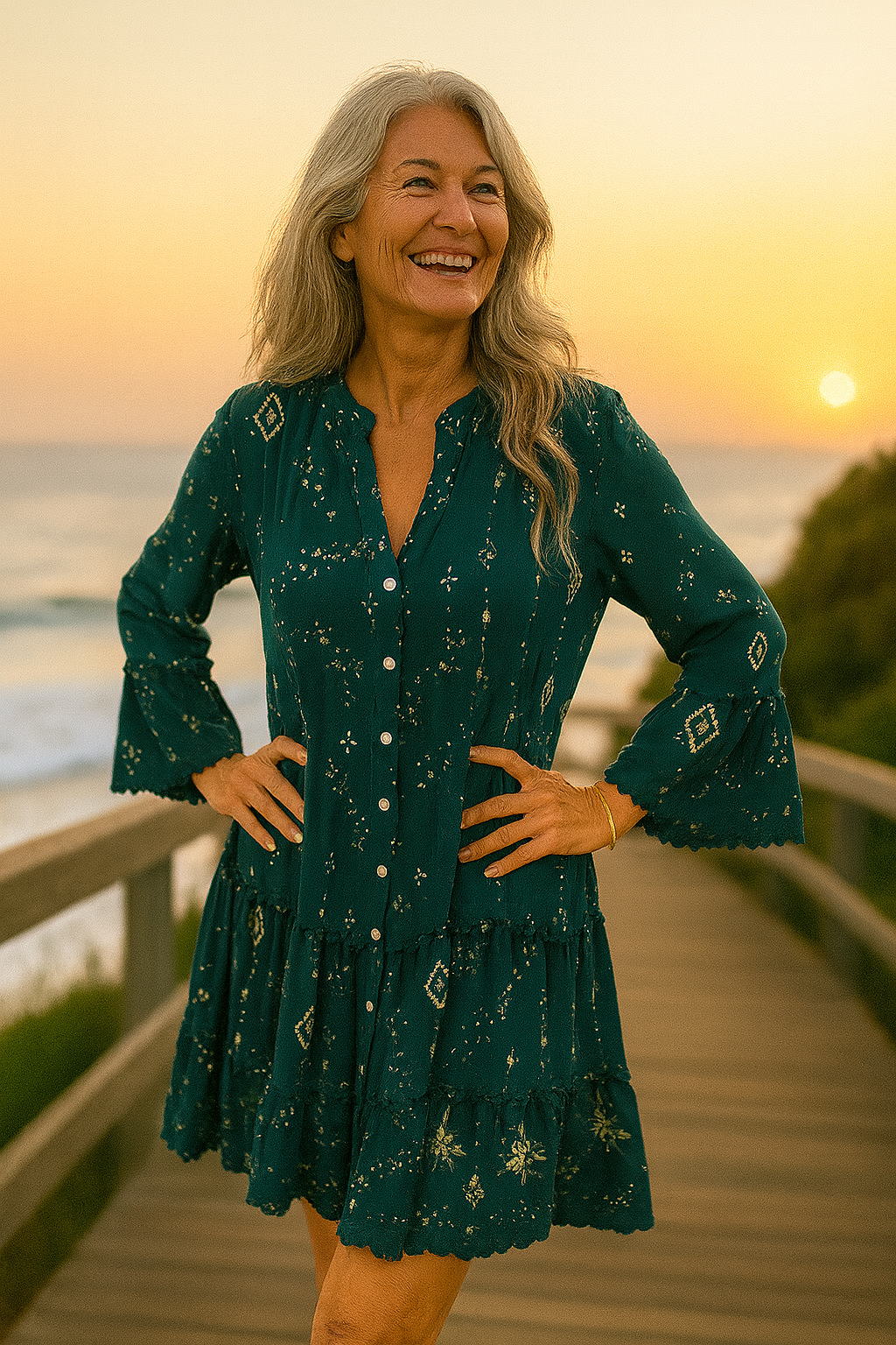 Apolline | Robe midi femme bohème fluide en viscose-lin, légère et élégante pour l'été