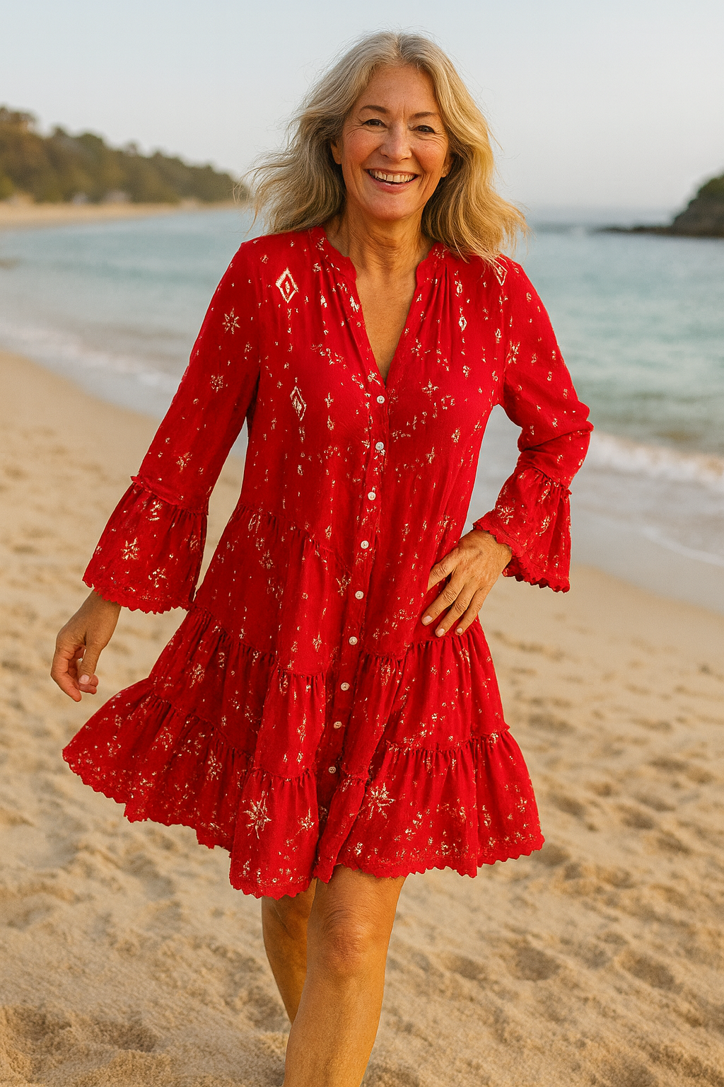 Apolline | Robe midi femme bohème fluide en viscose-lin, légère et élégante pour l'été