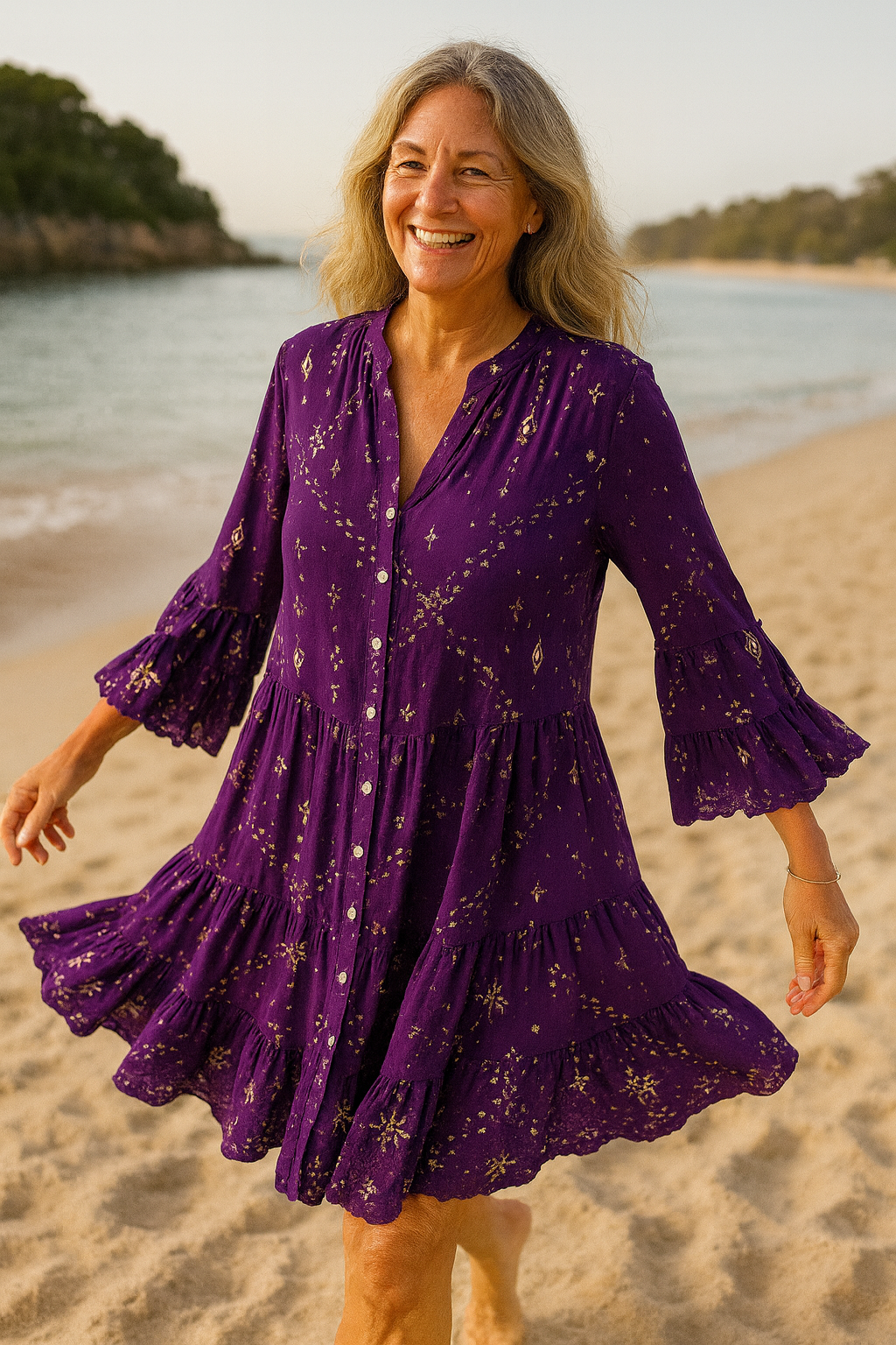 Apolline | Robe midi femme bohème fluide en viscose-lin, légère et élégante pour l'été