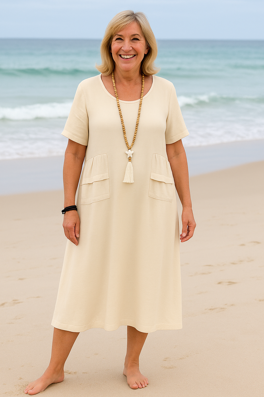 Leah | Robe midi femme fluide respirante à plis, élégante pour journées chaudes
