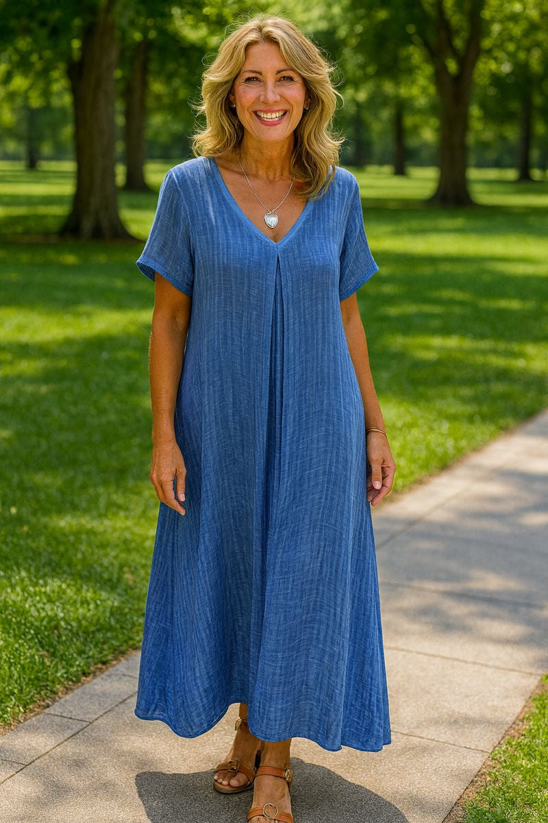 Serenne | Robe midi femme en coton-lin fluide, élégante et confortable au quotidien