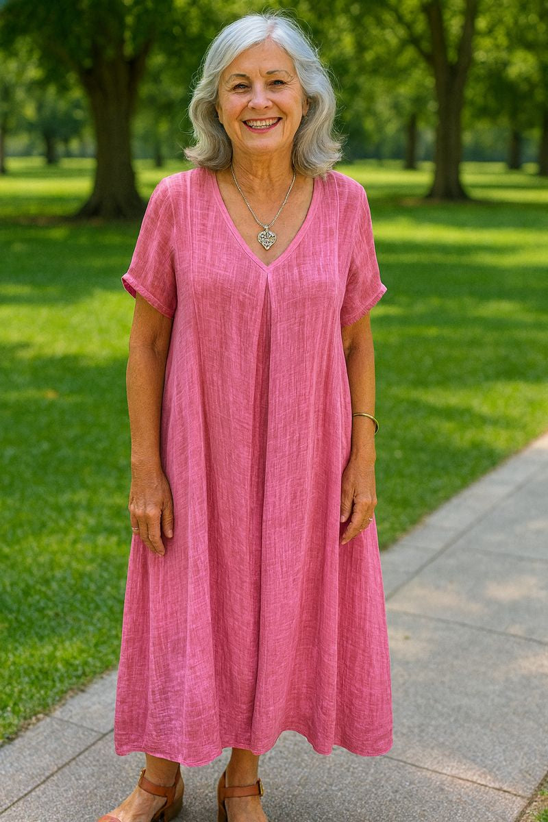 Serenne | Robe midi femme en coton-lin fluide, élégante et confortable au quotidien