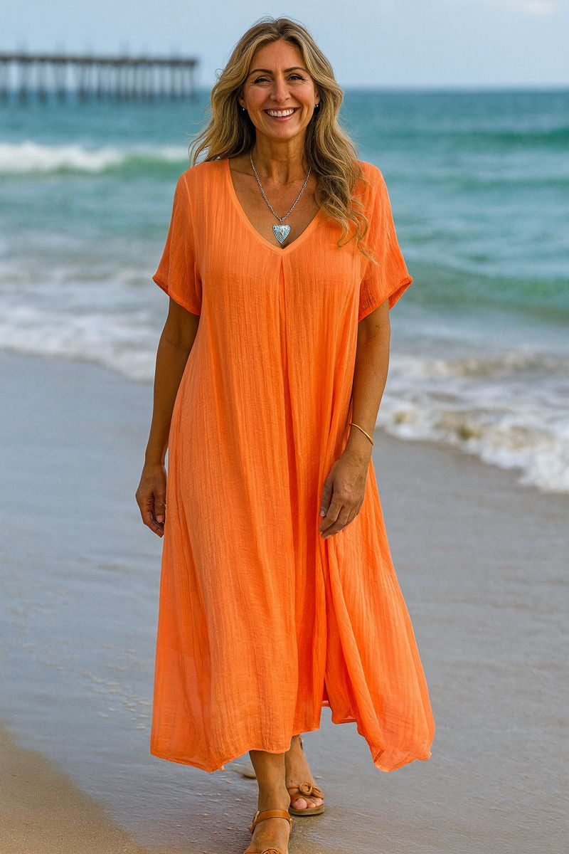 Serenne | Robe midi femme en coton-lin fluide, élégante et confortable au quotidien