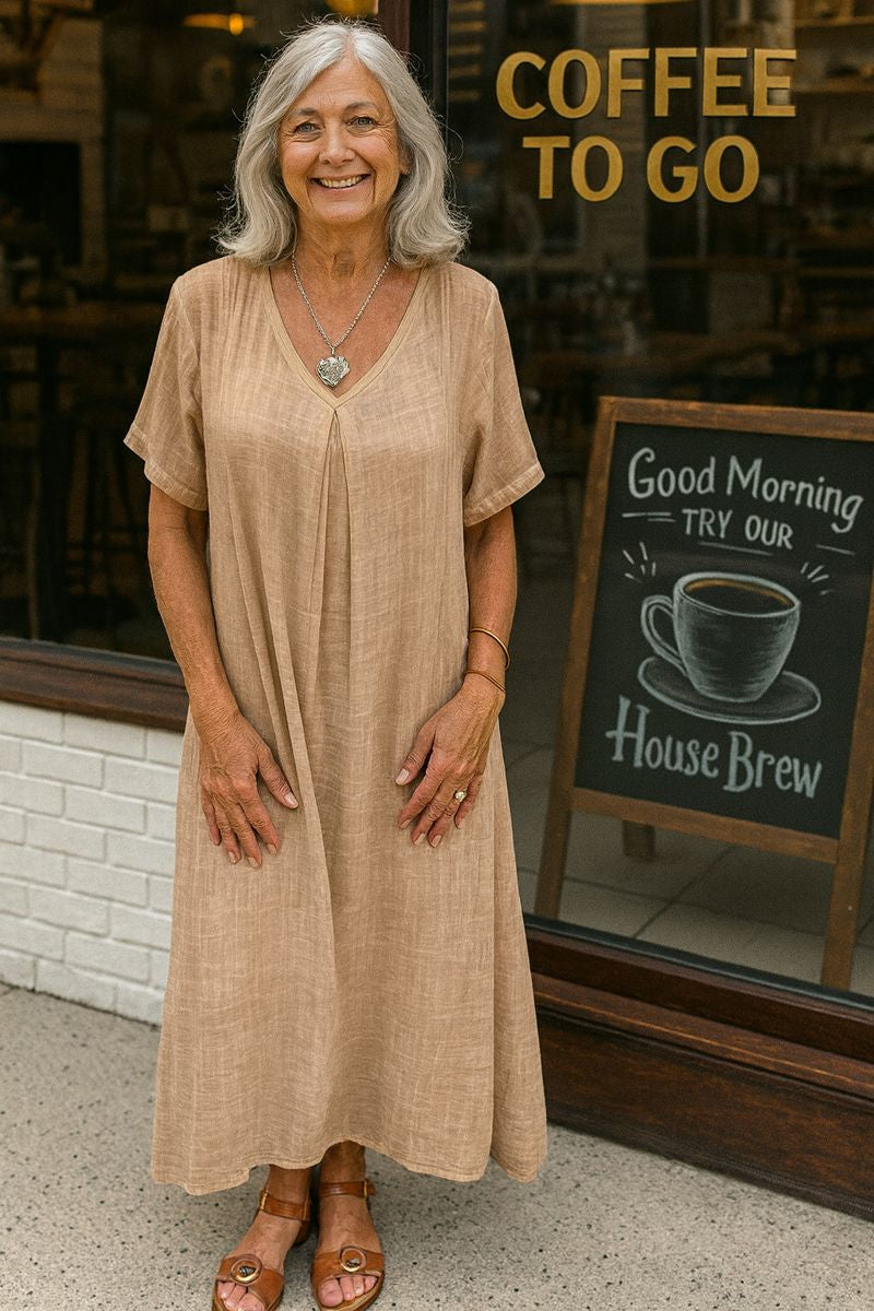 Serenne | Robe midi femme en coton-lin fluide, élégante et confortable au quotidien