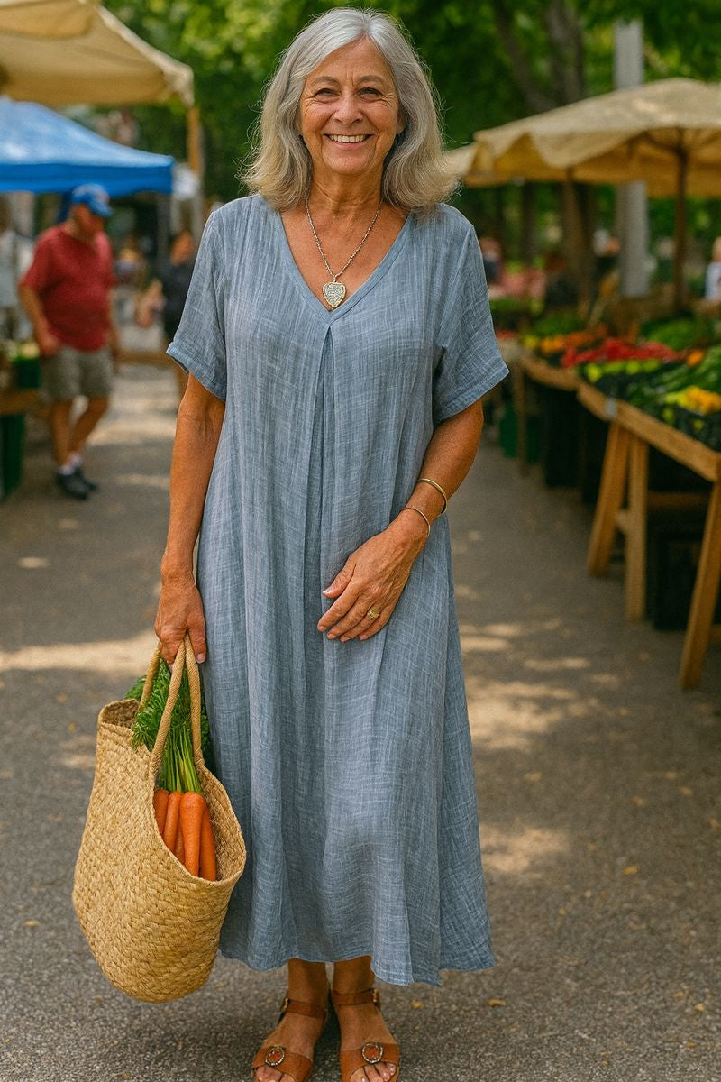 Serenne | Robe midi femme en coton-lin fluide, élégante et confortable au quotidien