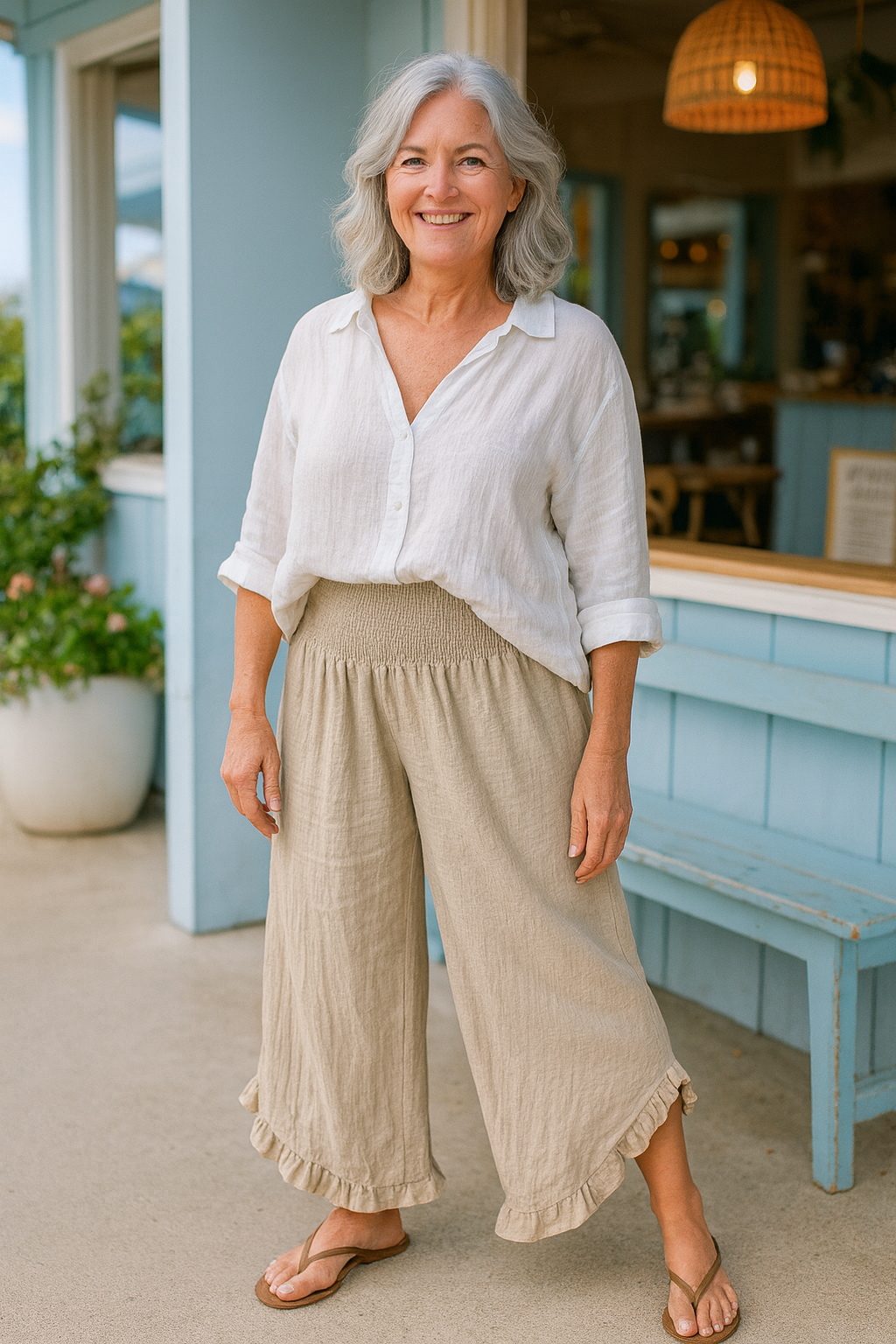 Tavina | Pantalon femme en coton et lin, léger et confortable pour l'été