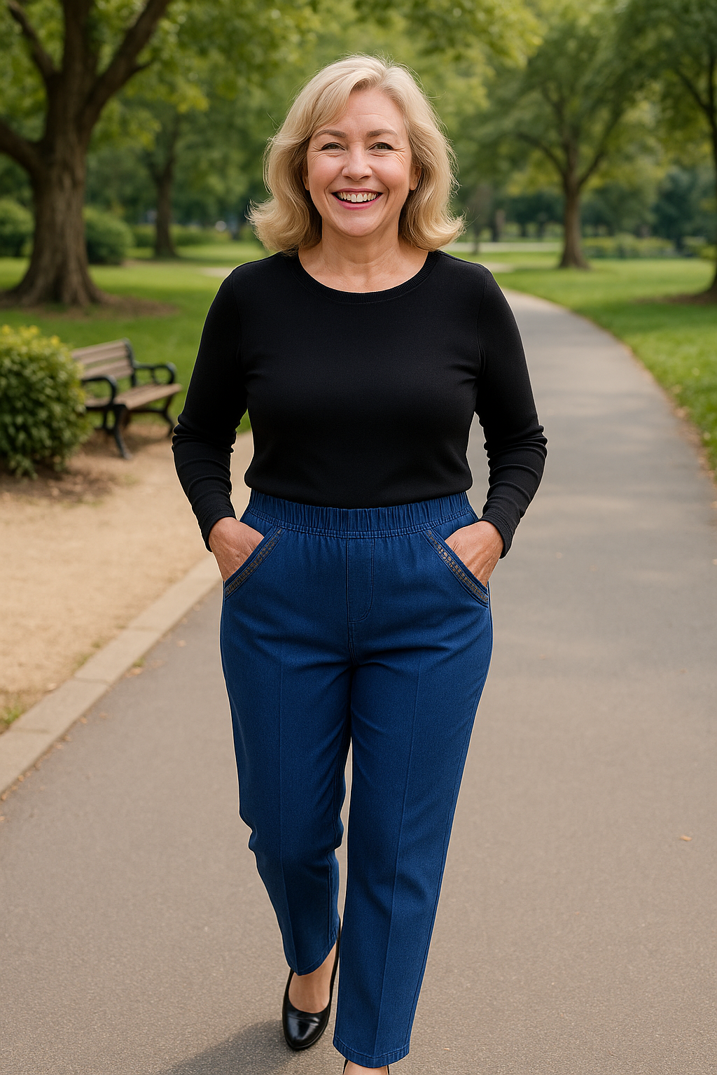 Bianca | Pantalon femme confortable à jambe droite, taille élastique