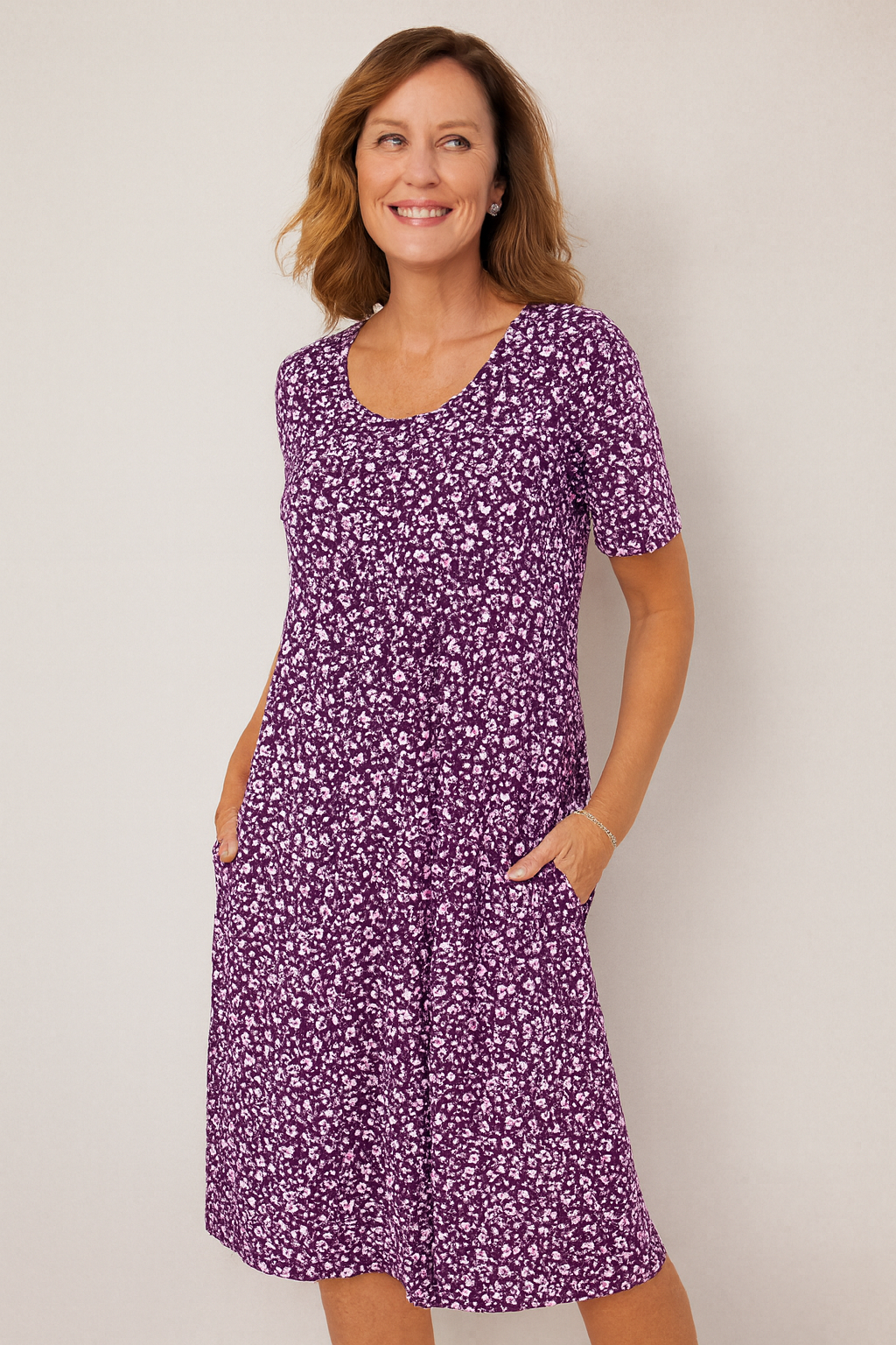 Maribelle | Robe midi femme fleurie fluide, couvrante bras et ventre