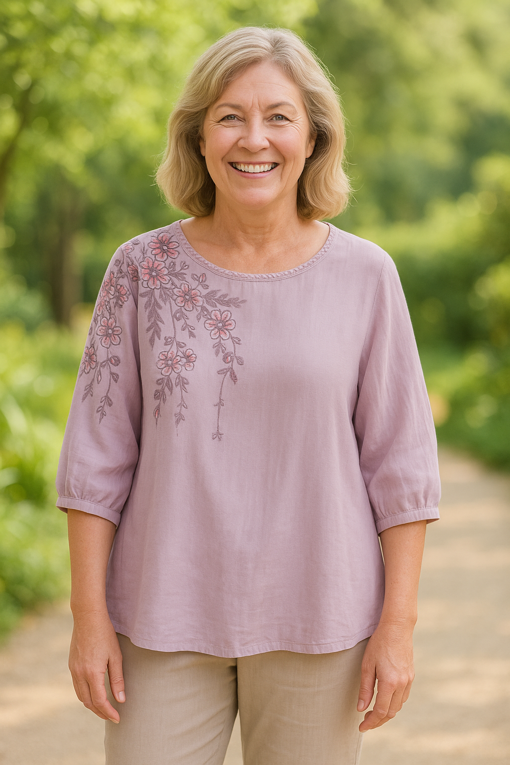 Evella | Blouse femme coton-lin fluide, broderie florale pour l'été