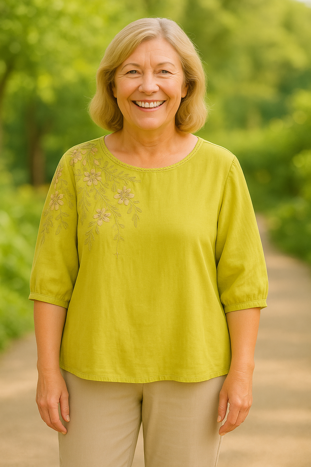 Evella | Blouse femme coton-lin fluide, broderie florale pour l'été