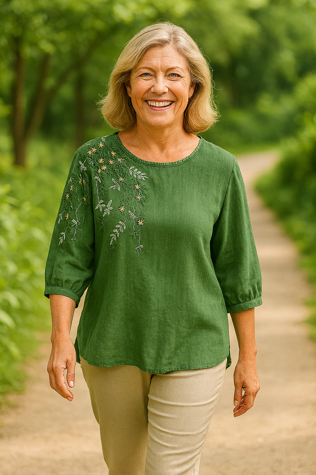 Evella | Blouse femme coton-lin fluide, broderie florale pour l'été