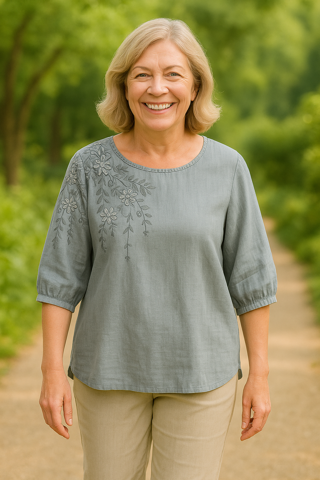 Evella | Blouse femme coton-lin fluide, broderie florale pour l'été