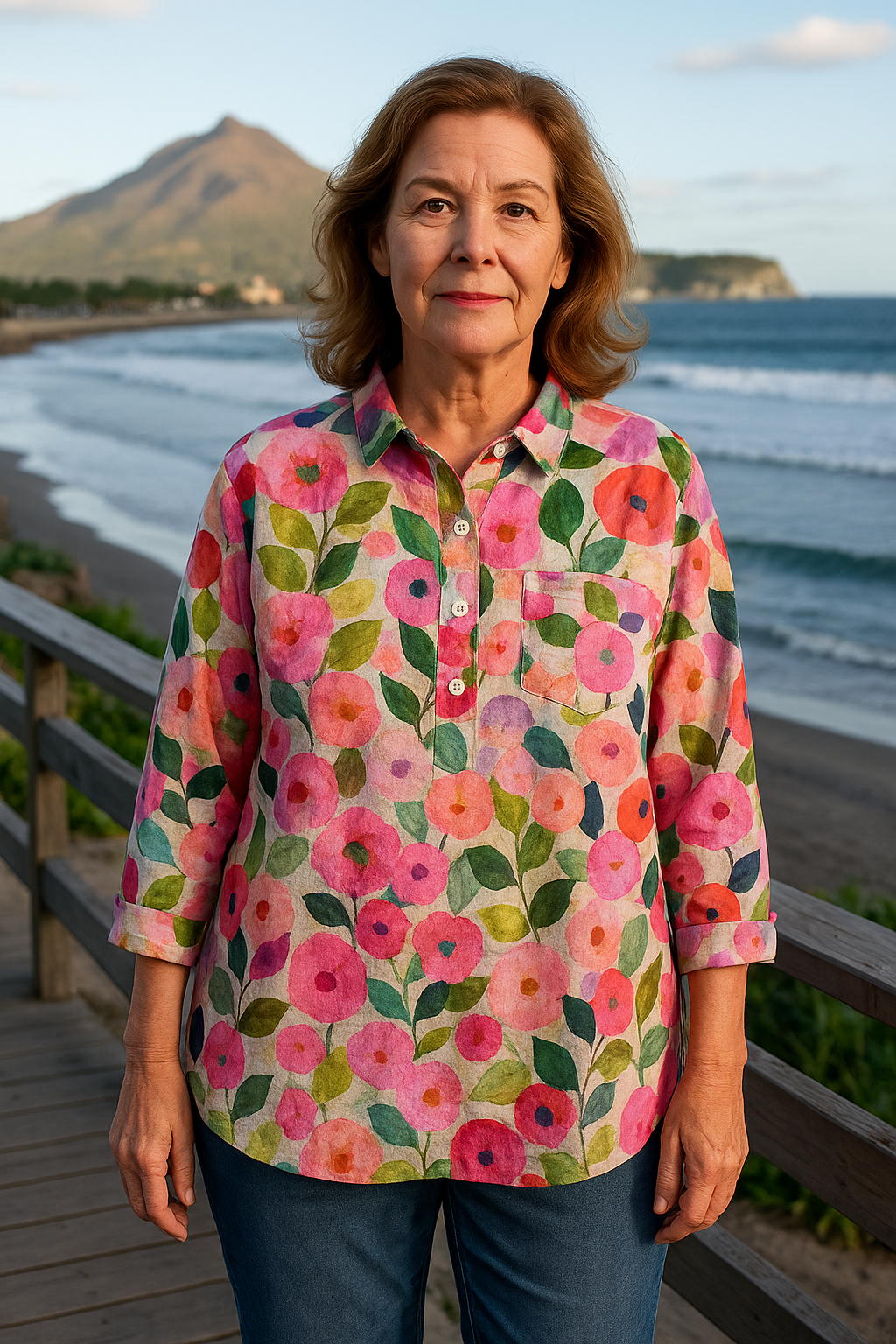 Flora | Blouse femme chemisier imprimé floral, léger infroissable pour l'été