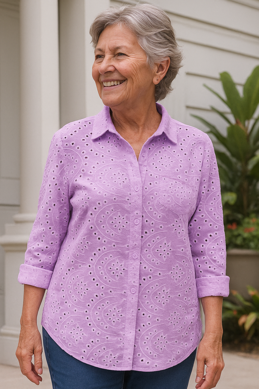 Sixtine | Blouse femme en coton brodée manches coude, fluide et ample