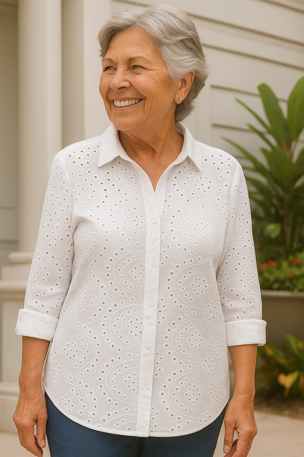 Sixtine | Blouse femme en coton brodée manches coude, fluide et ample