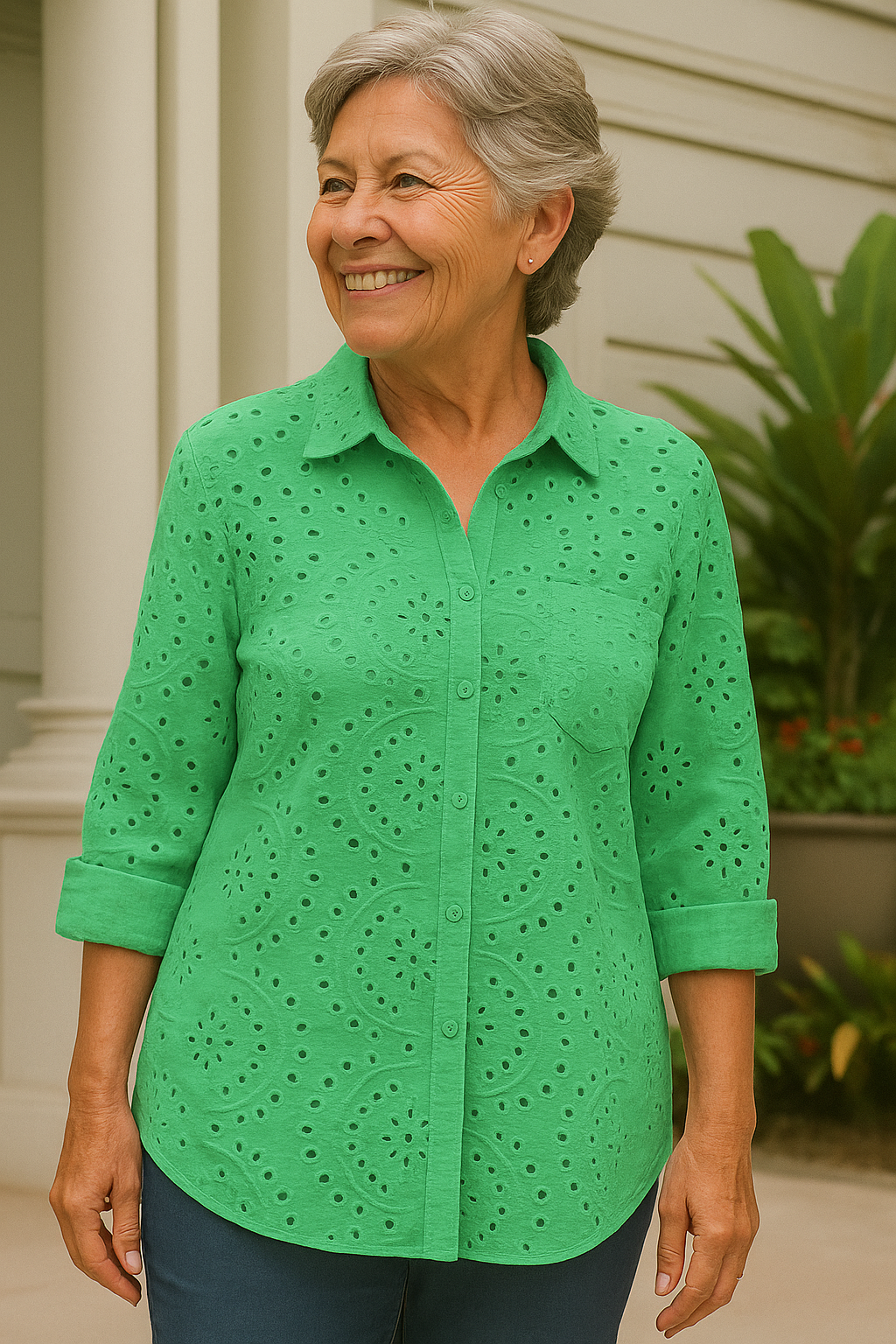 Sixtine | Blouse femme en coton brodée manches coude, fluide et ample