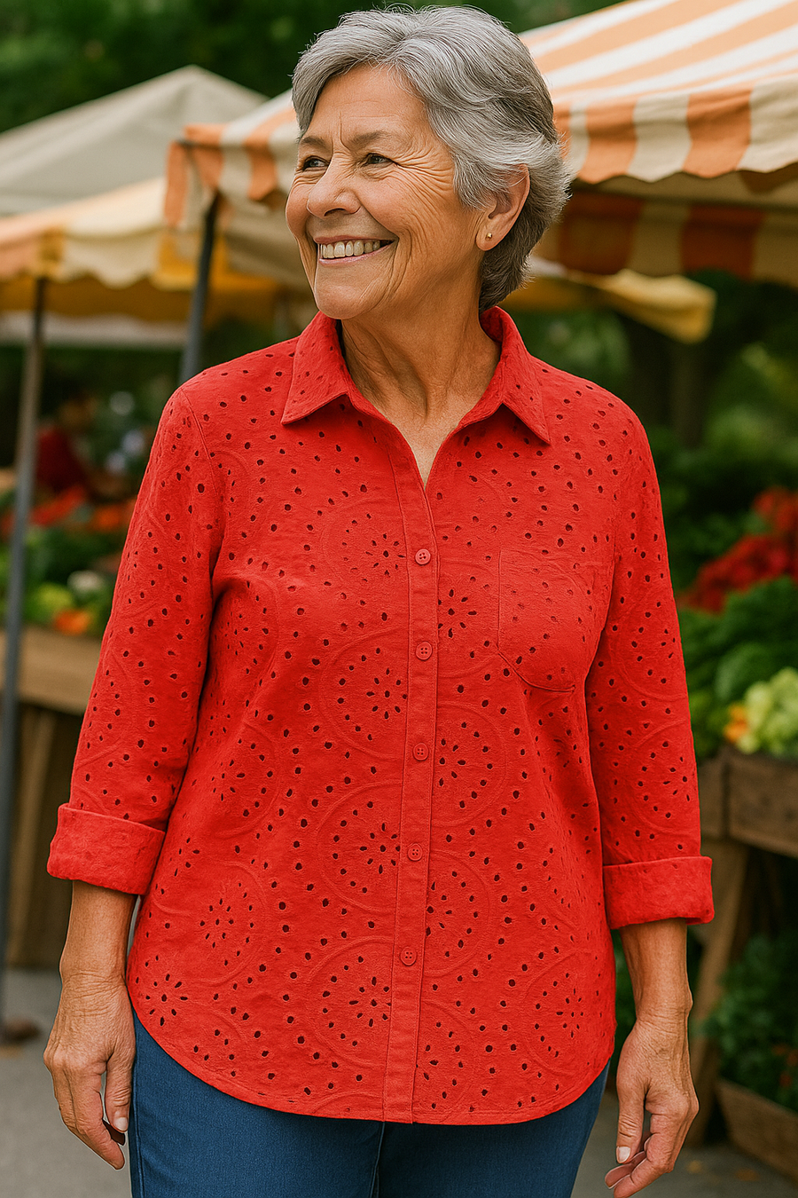 Sixtine | Blouse femme en coton brodée manches coude, fluide et ample