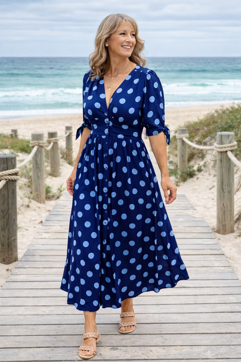 Danica | Robe midi femme trapèze décontractée boutonnée devant, légère pour l'été