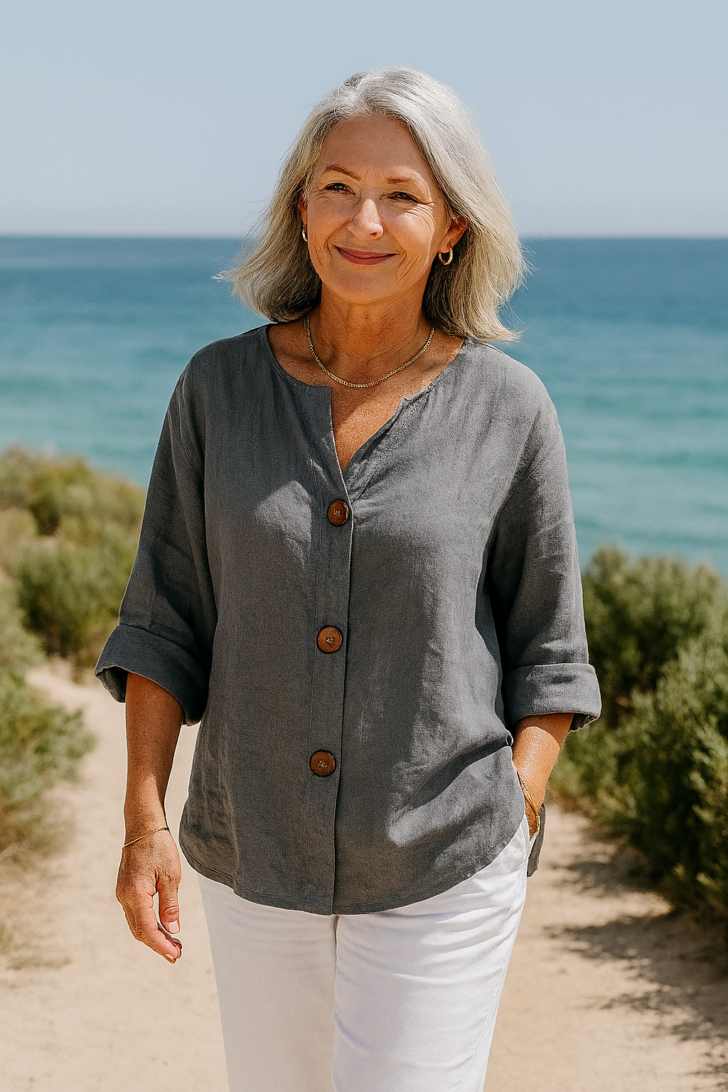 Sage | Blouse femme boutonnée en coton-lin, fluide et couvrante
