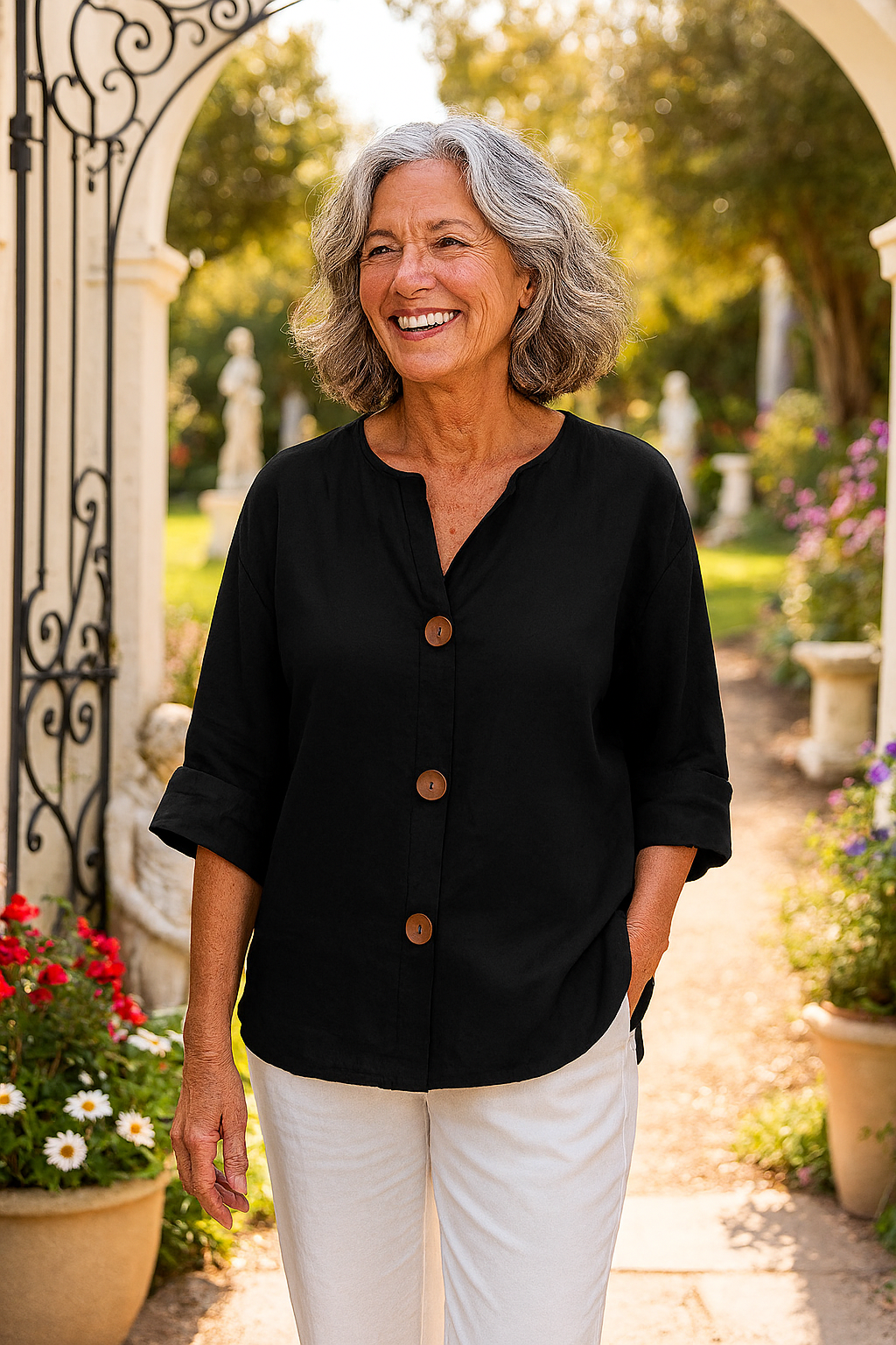 Sage | Blouse femme boutonnée en coton-lin, fluide et couvrante