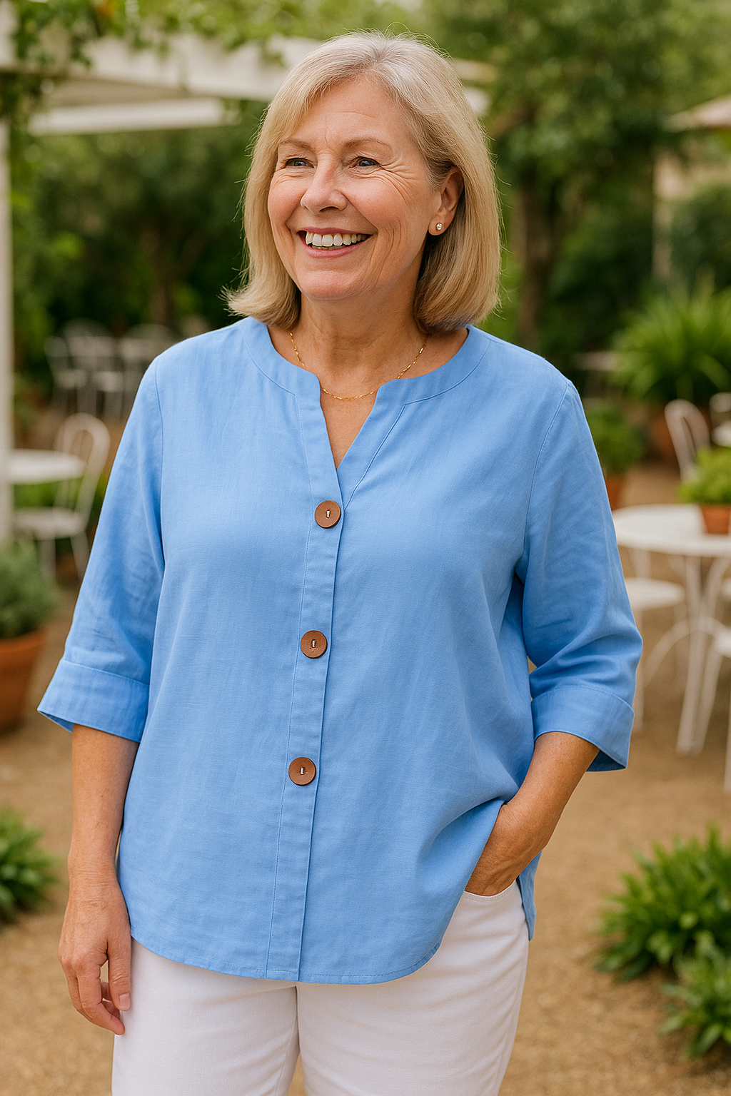 Sage | Blouse femme boutonnée en coton-lin, fluide et couvrante