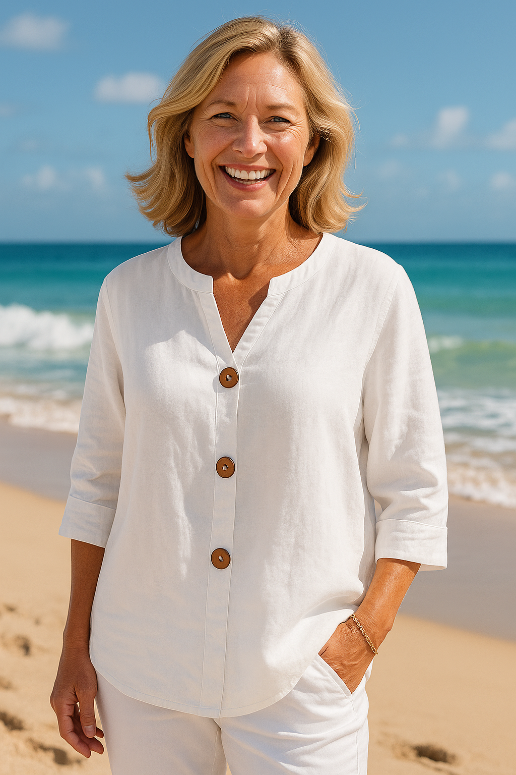 Sage | Blouse femme boutonnée en coton-lin, fluide et couvrante