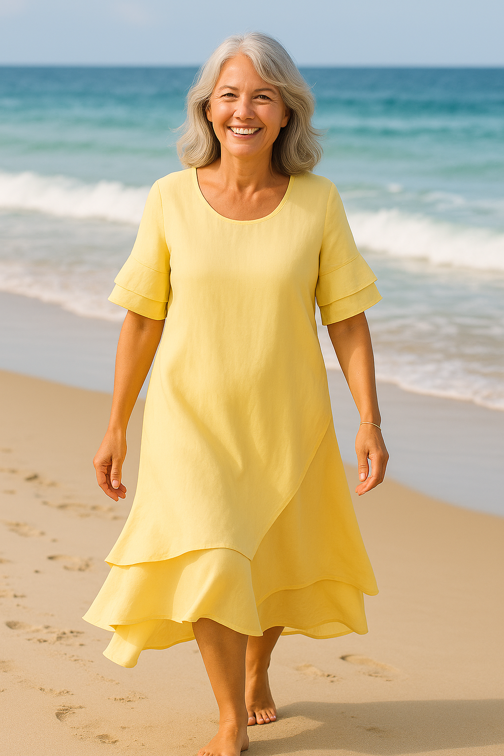 Clara | Robe midi femme fluide en coton respirant, style décontracté chic