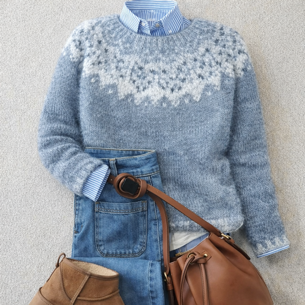 Sarah | Pull jacquard femme en maille nordique, pull chaud confortable