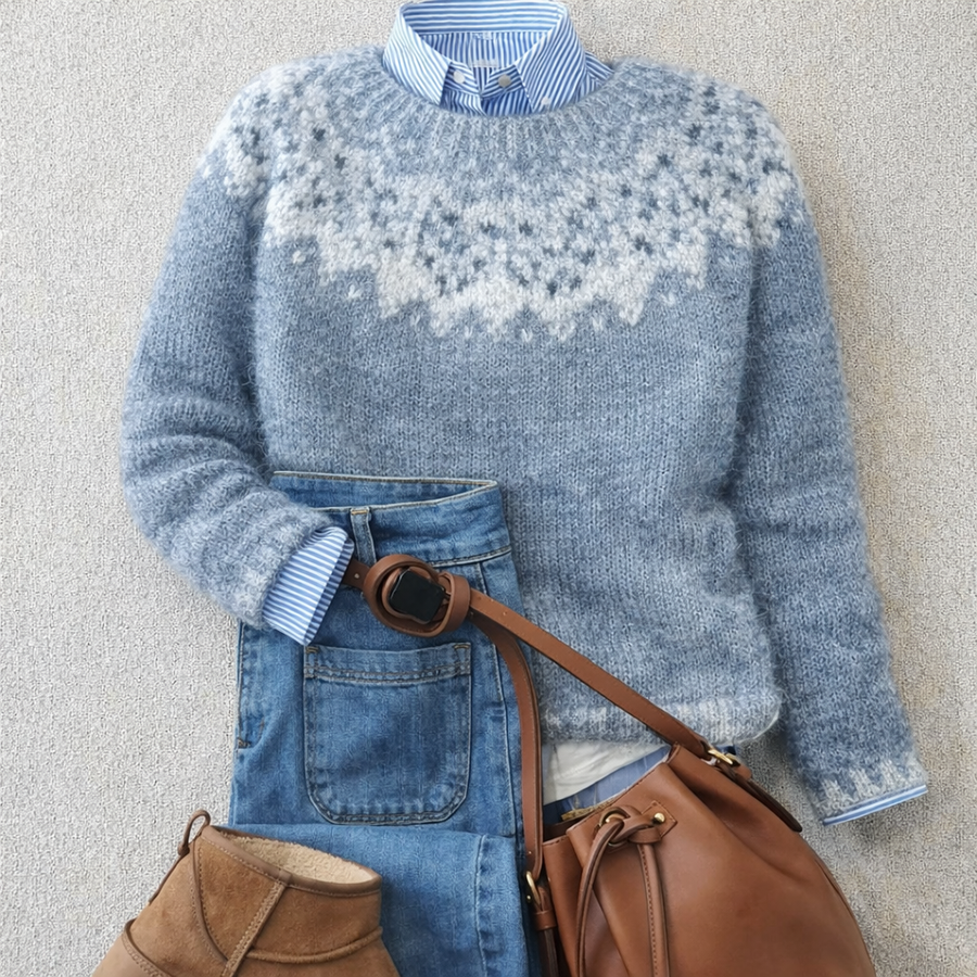 Sarah | Pull jacquard femme en maille nordique, pull chaud confortable