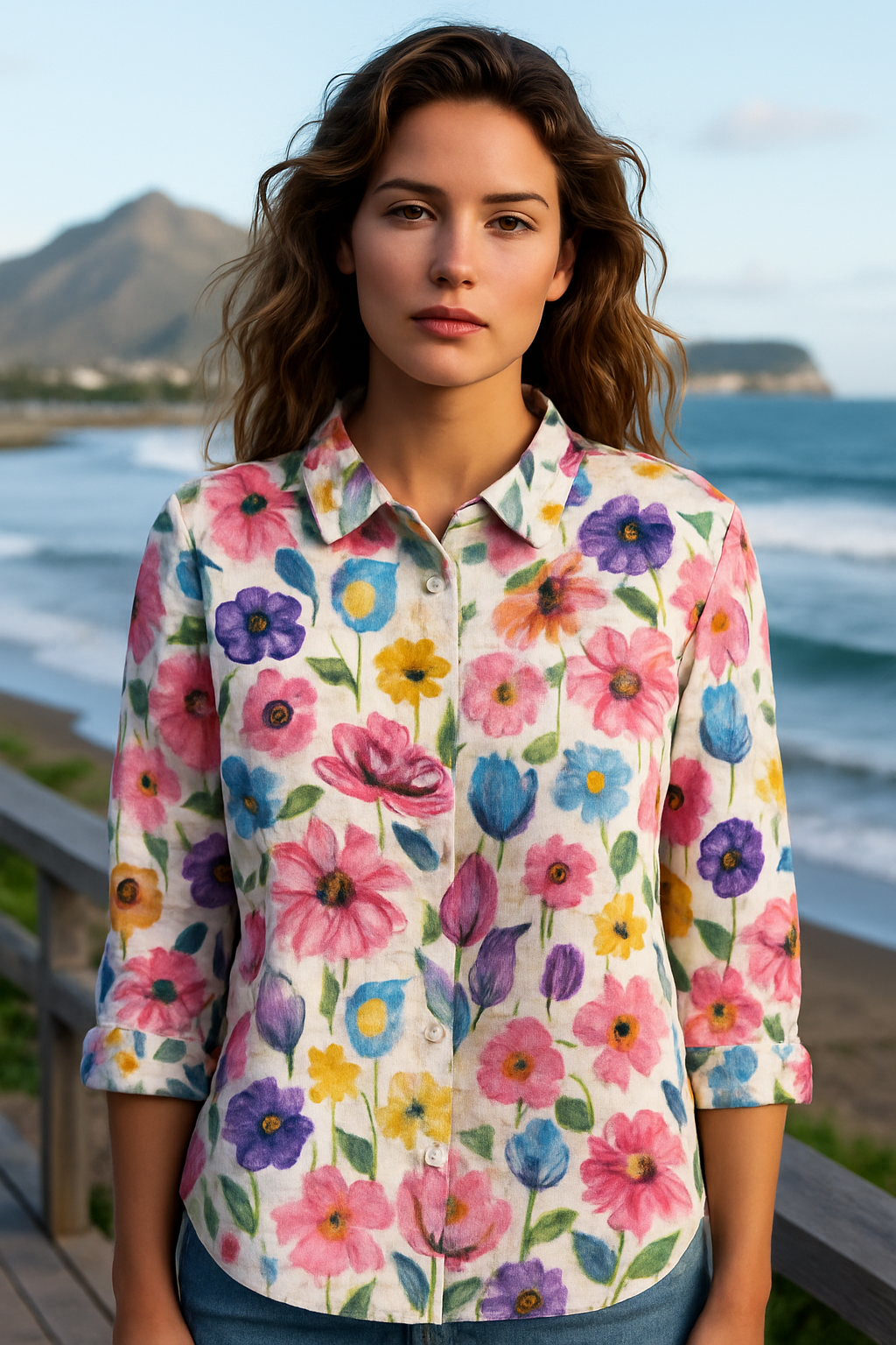 Anouk | Chemise femme vintage fleurie en coton-lin, légère et respirante