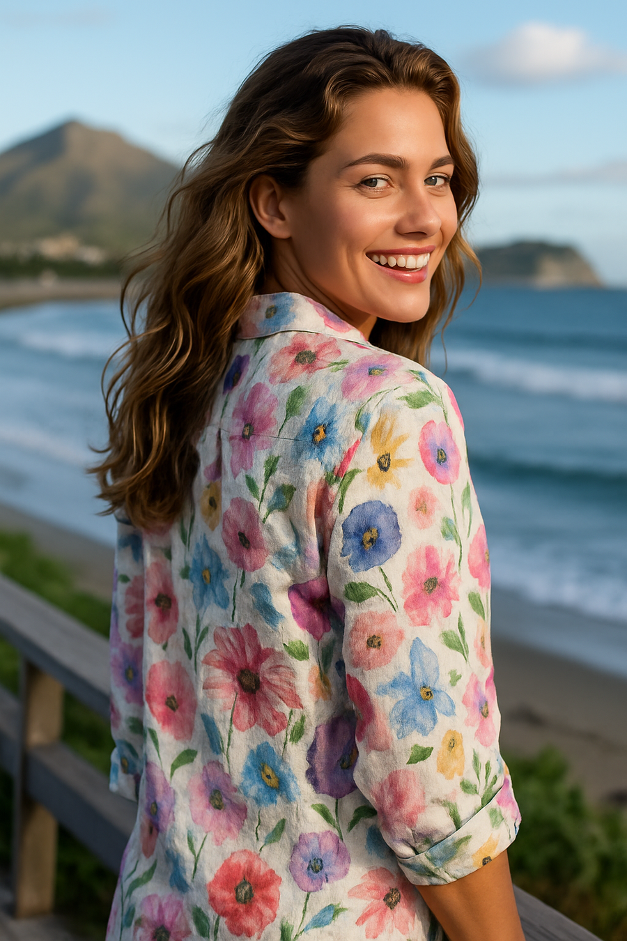 Anouk | Chemise femme vintage fleurie en coton-lin, légère et respirante