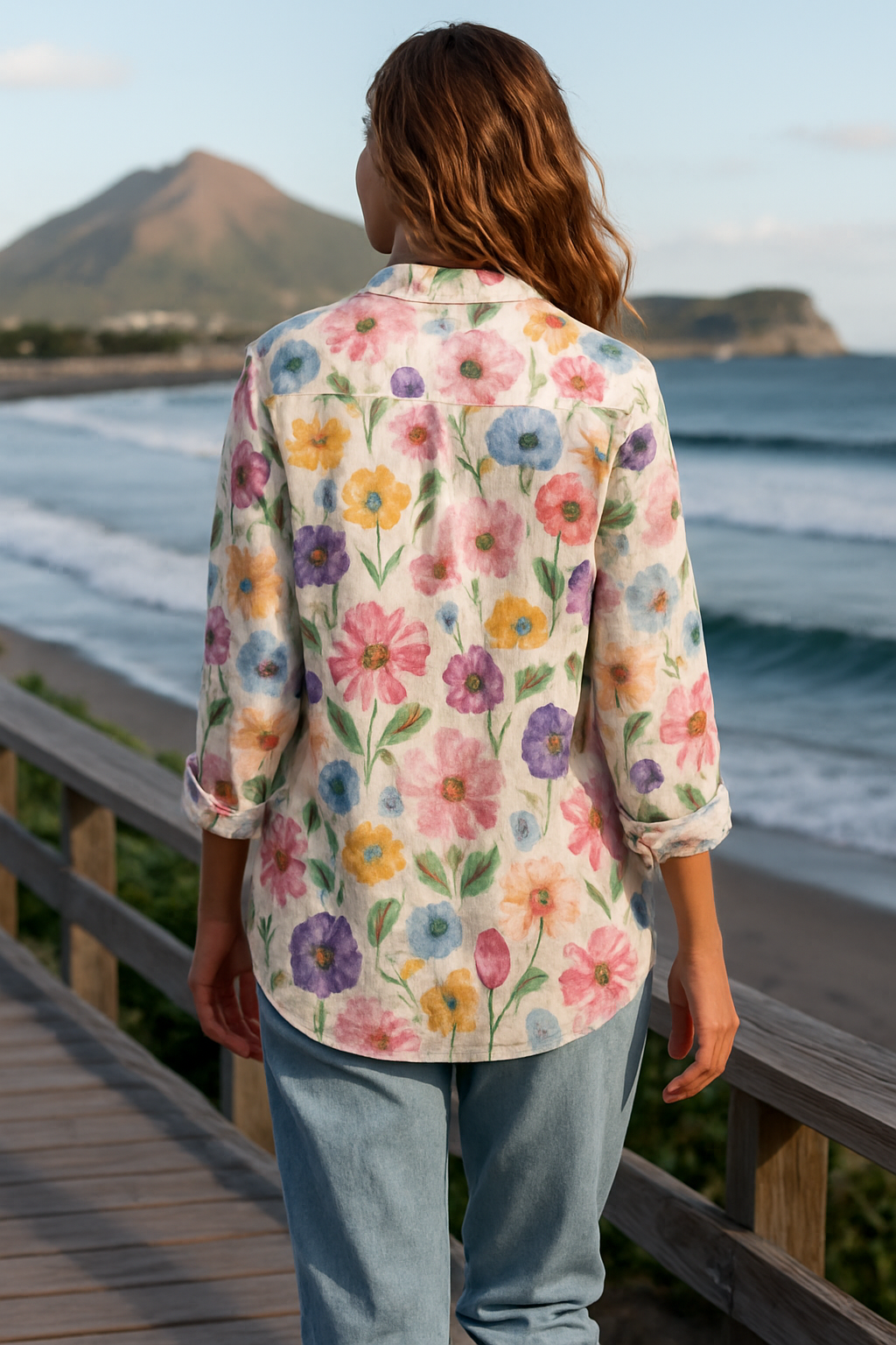 Anouk | Chemise femme vintage fleurie en coton-lin, légère et respirante