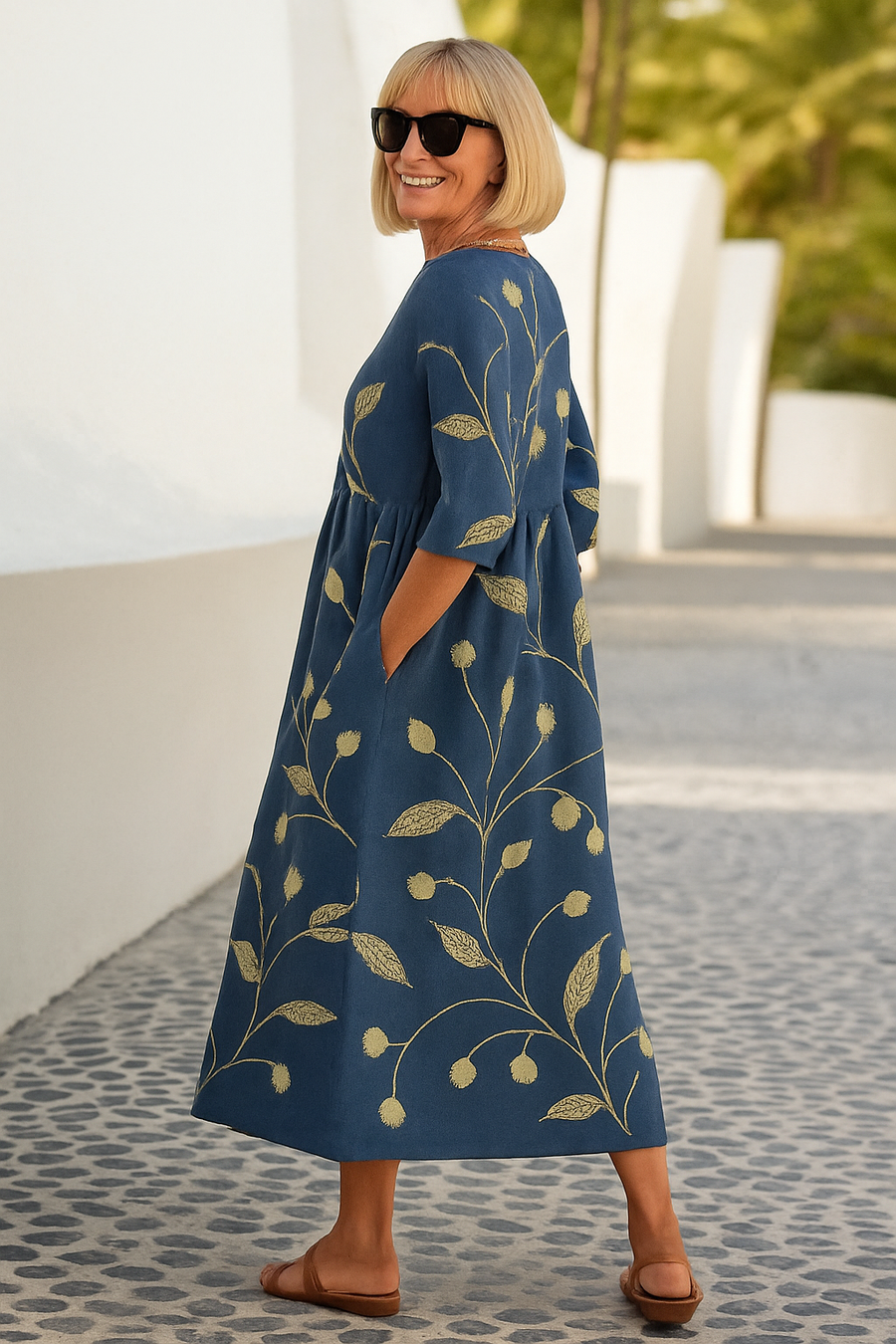 Eliza | Robe midi femme décontractée élégante, fluide au quotidien