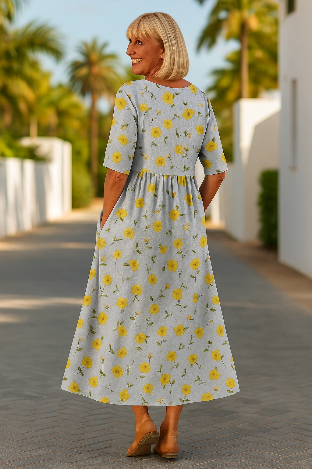 Eliza | Robe midi femme décontractée élégante, fluide au quotidien