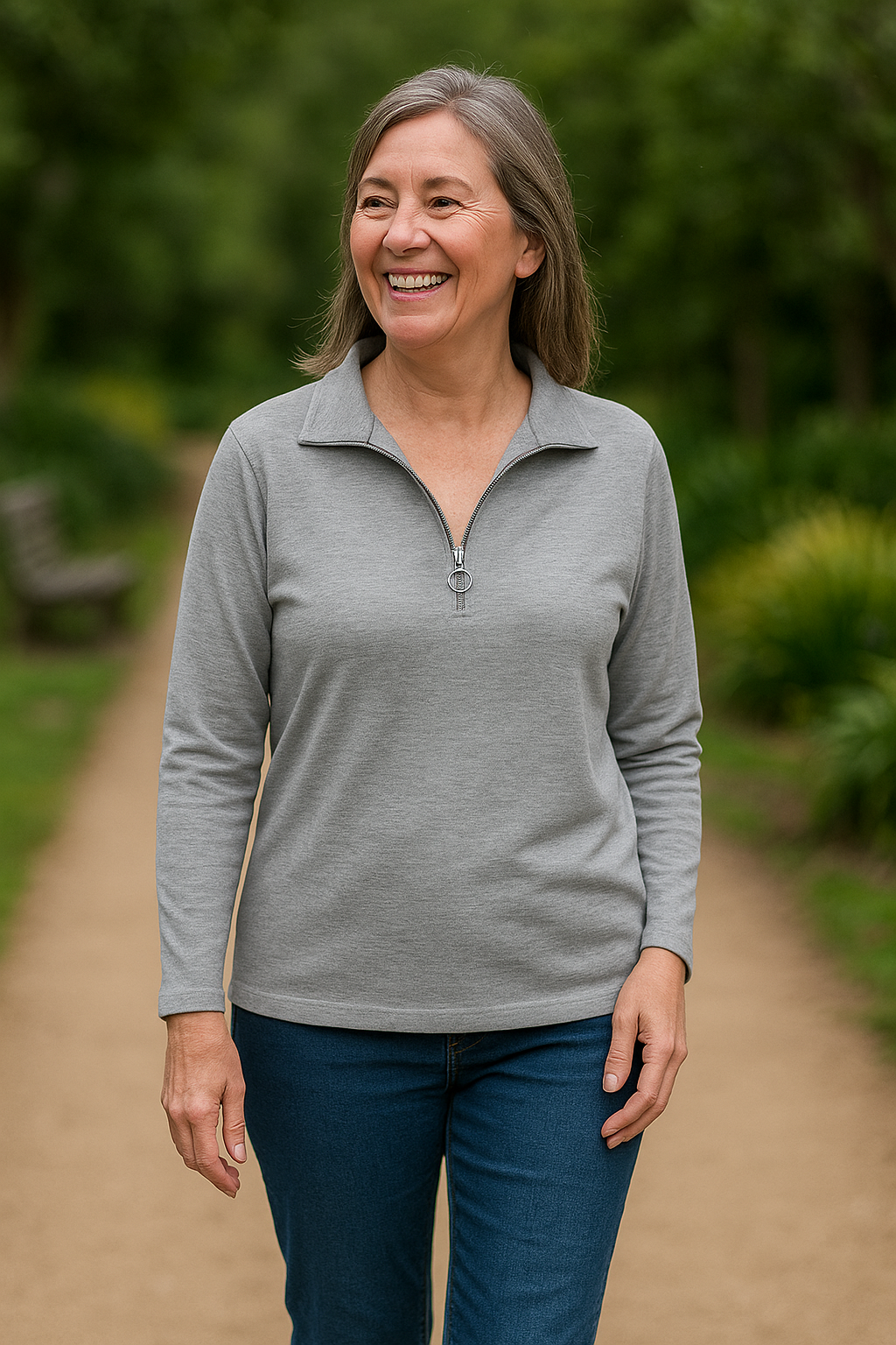 Hermine | Pull femme demi-zip en maille coton mérinos, col V décontracté