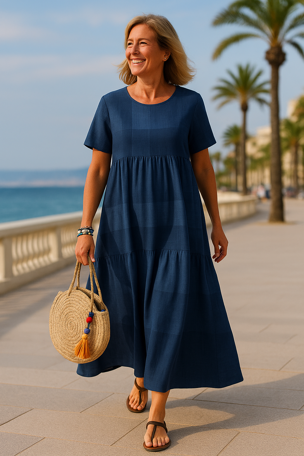 Avina | Robe mi-longue femme fluide décontractée, respirante pour sorties détente