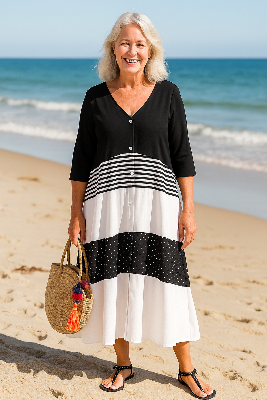 Alenya | Robe midi femme fluide légère en polyester respirant, silhouette douce