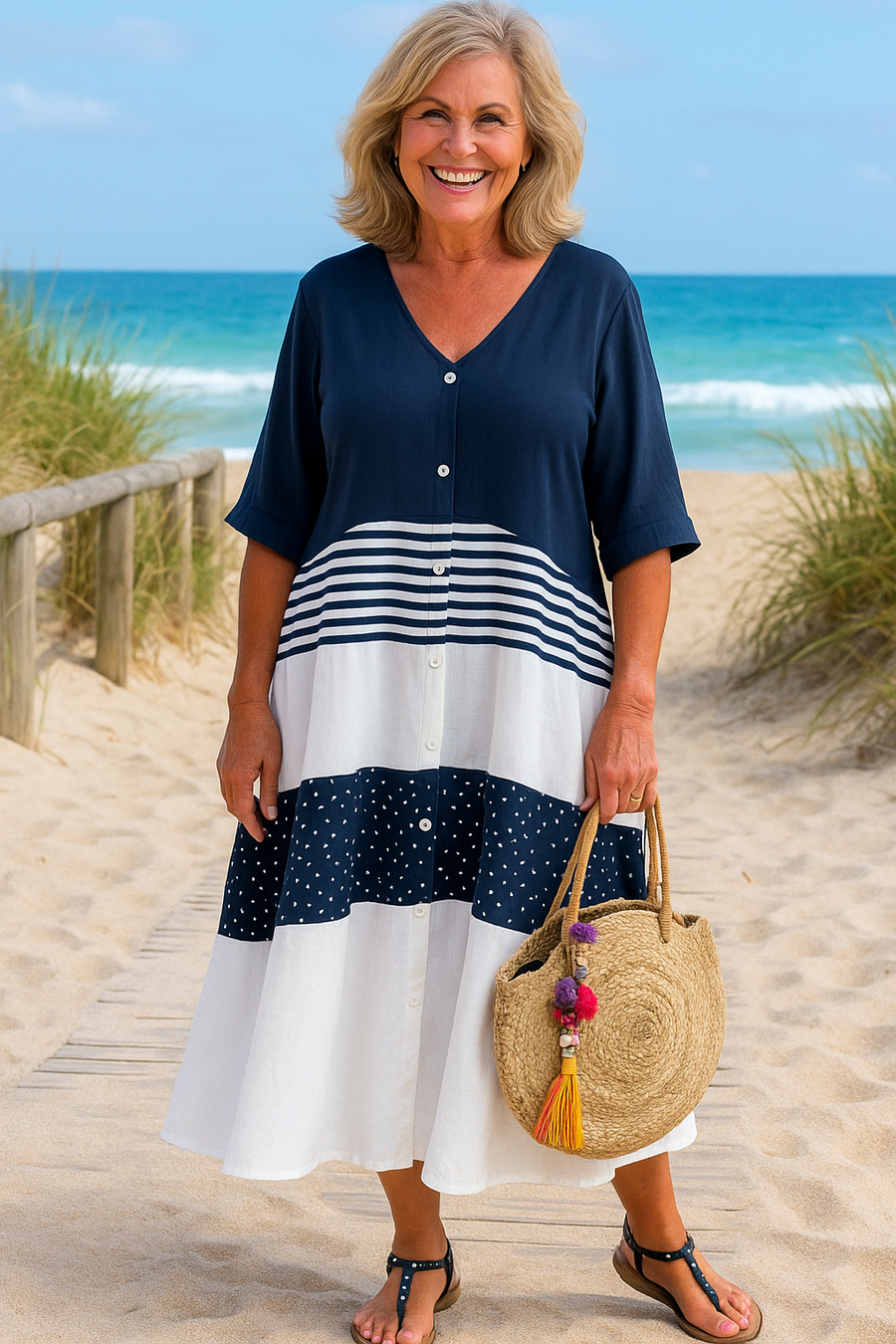 Alenya | Robe midi femme fluide légère en polyester respirant, silhouette douce