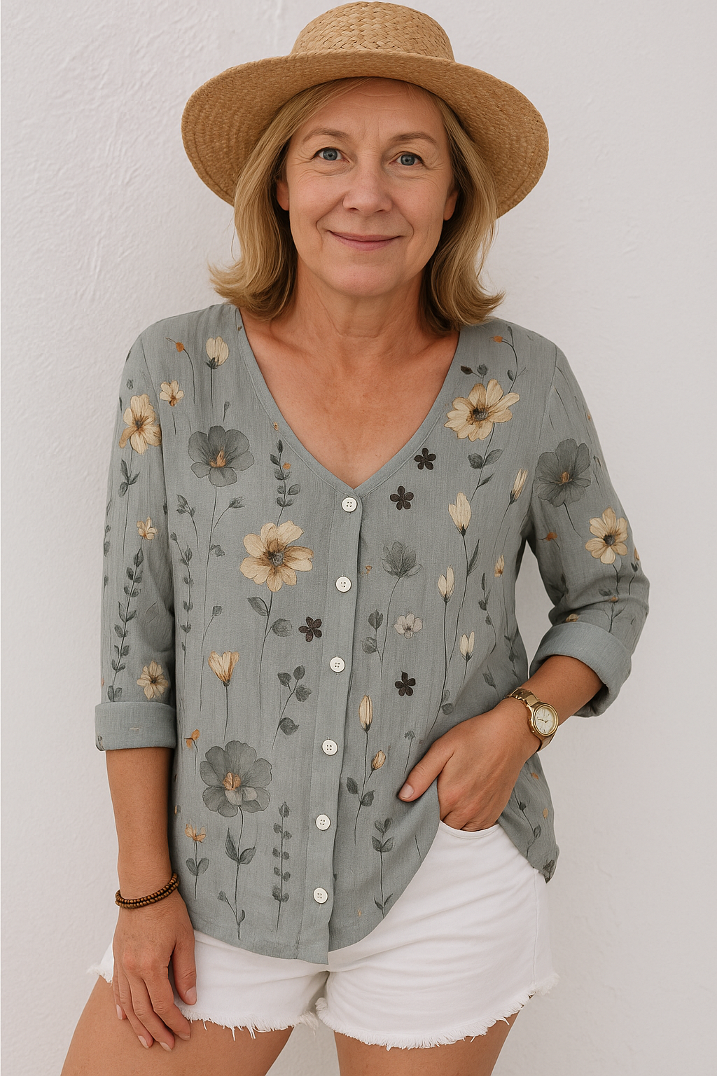 June | Haut femme fleuri fluide, coupe sans effort et flatteuse