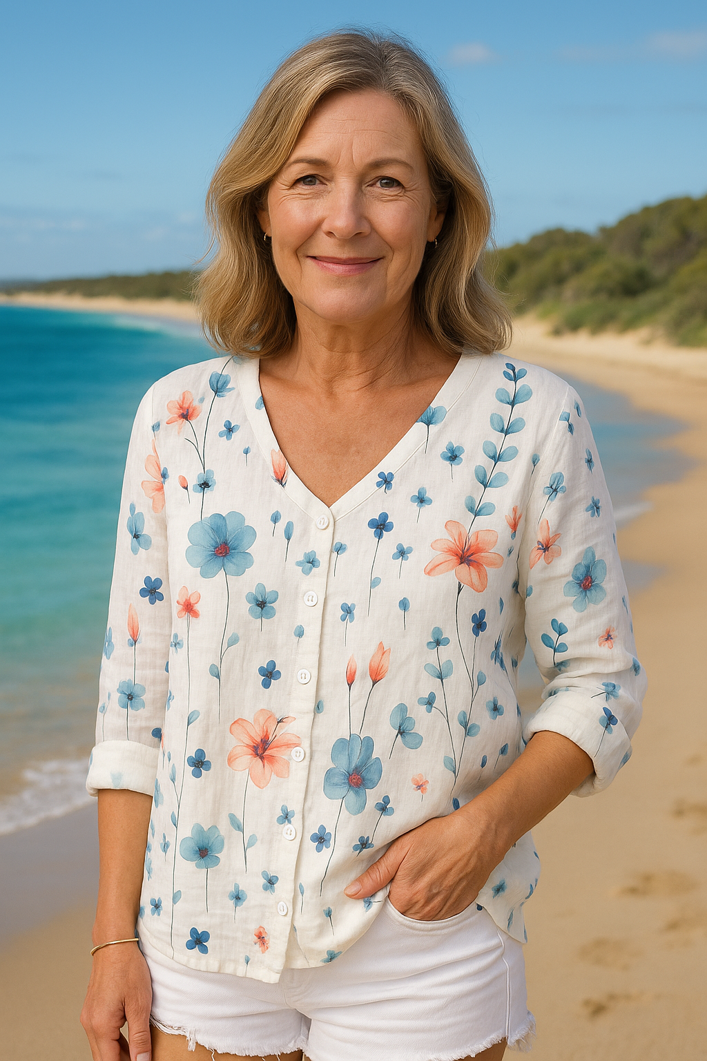 June | Haut femme fleuri fluide, coupe sans effort et flatteuse