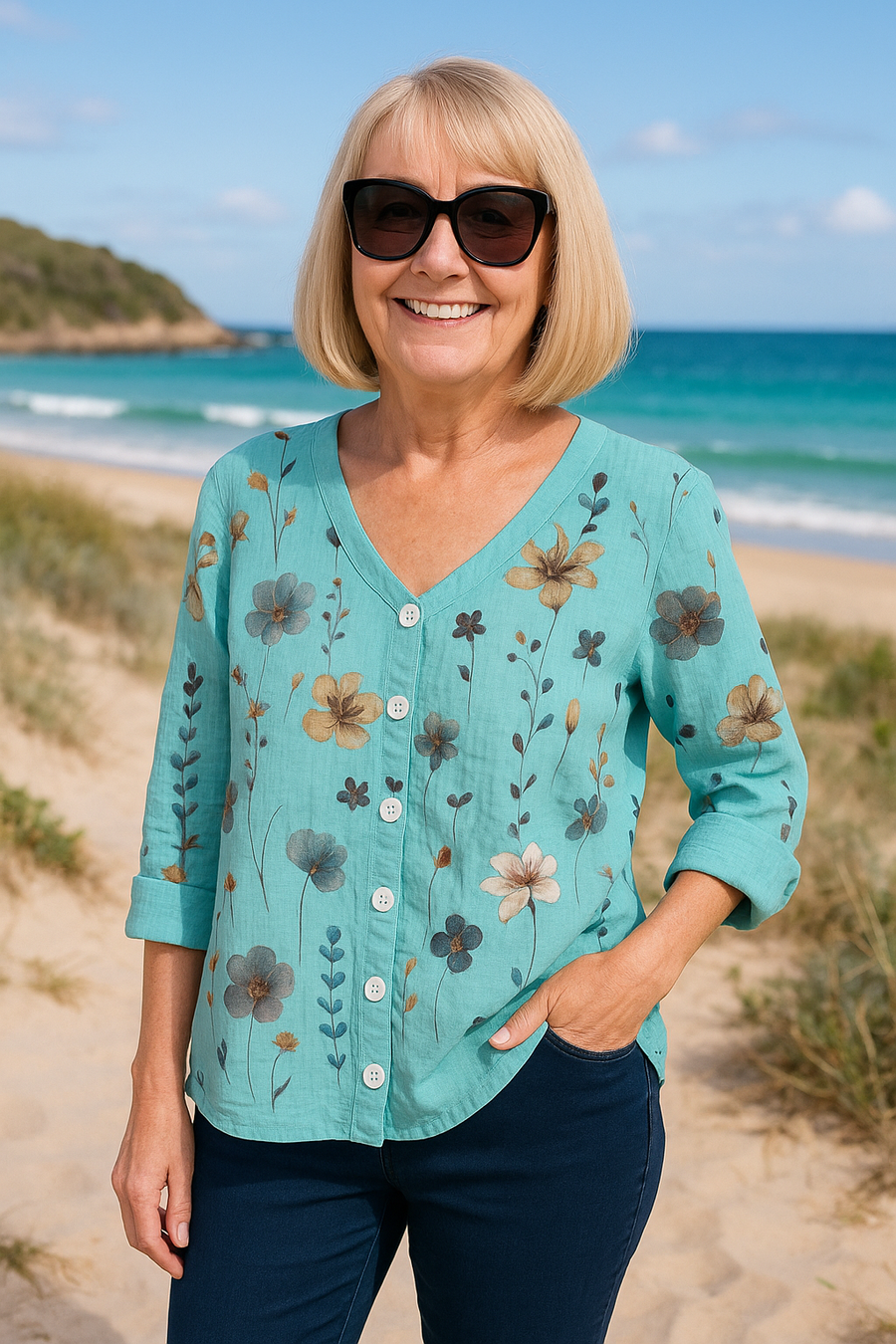 June | Haut femme fleuri fluide, coupe sans effort et flatteuse