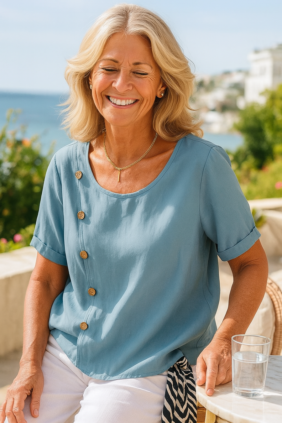 Aria | Blouse femme coton-lin légère boutonnée, manches courtes fluide
