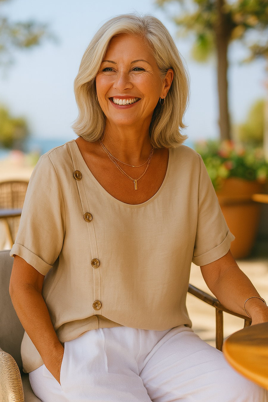 Aria | Blouse femme coton-lin légère boutonnée, manches courtes fluide