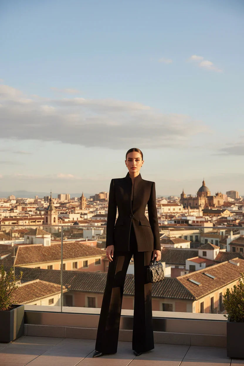 Michelle | Ensemble tailleur femme, blazer et pantalon palazzo élégant
